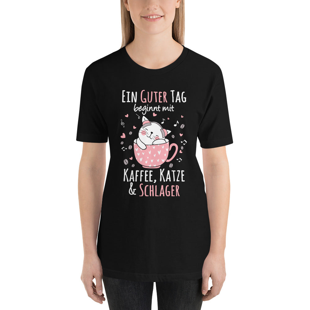 T-Shirt für Kaffee-, Katzen- und Schlagerliebhaberinnen